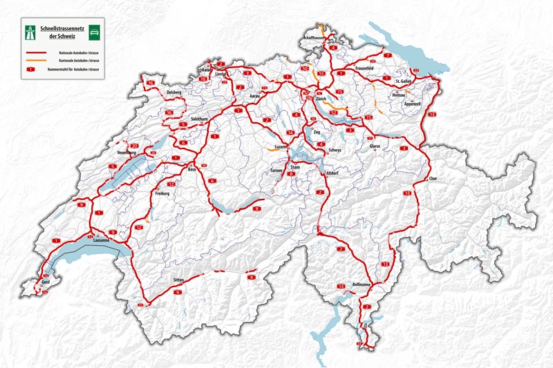 Das Schnellstrassennetz der Schweiz ab 2020